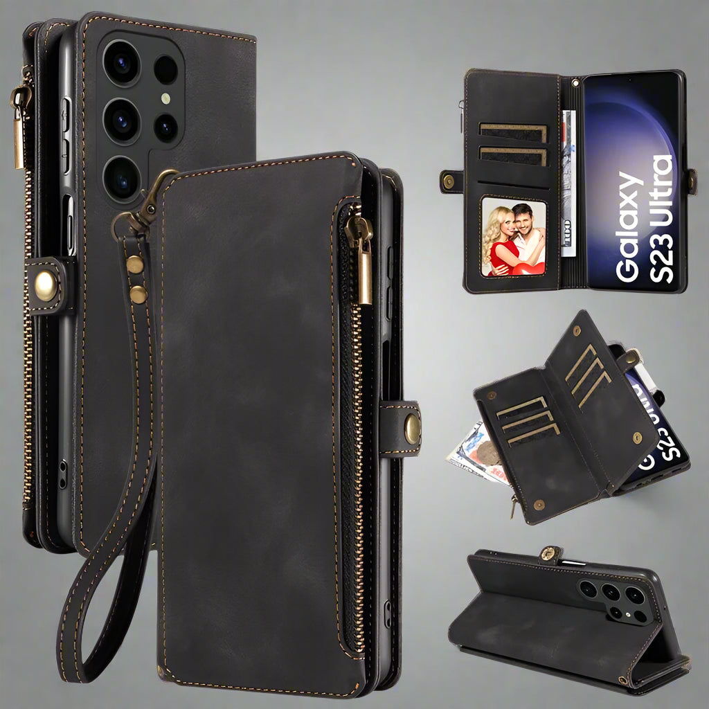 Samsung Galaxy S25 Ultra Leather Flip Wallet Case - Premium Protective Cover with Card Holder & Kickstand for Daily Use, Travel & Business