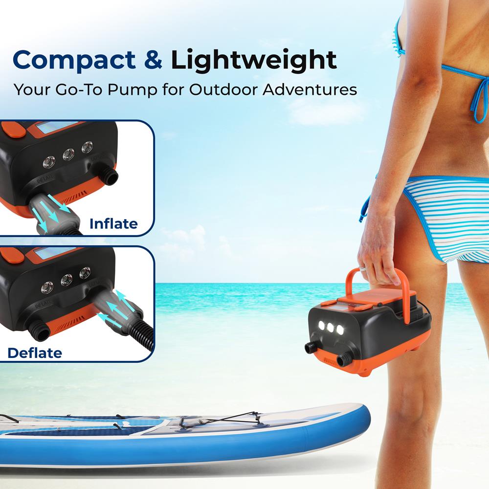 Portable SUP Air Pump - Electric Inflator & Deflator for Stand Up Paddle Boards - Fast Inflation for Beach, Pool & Water Sports Accessories