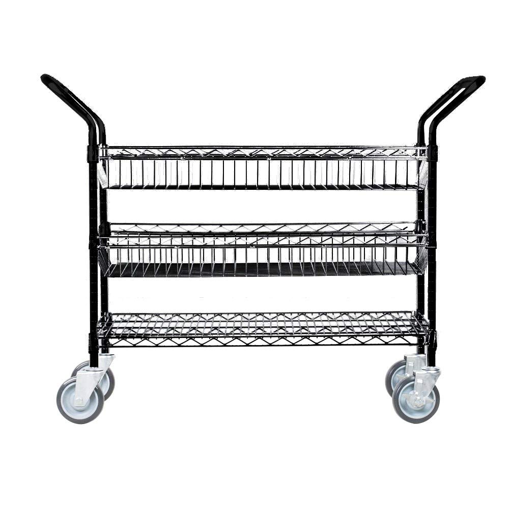 Omega 3-Tier Utility Cart with 2 Baskets & 1 Wire Shelf - Black - 24