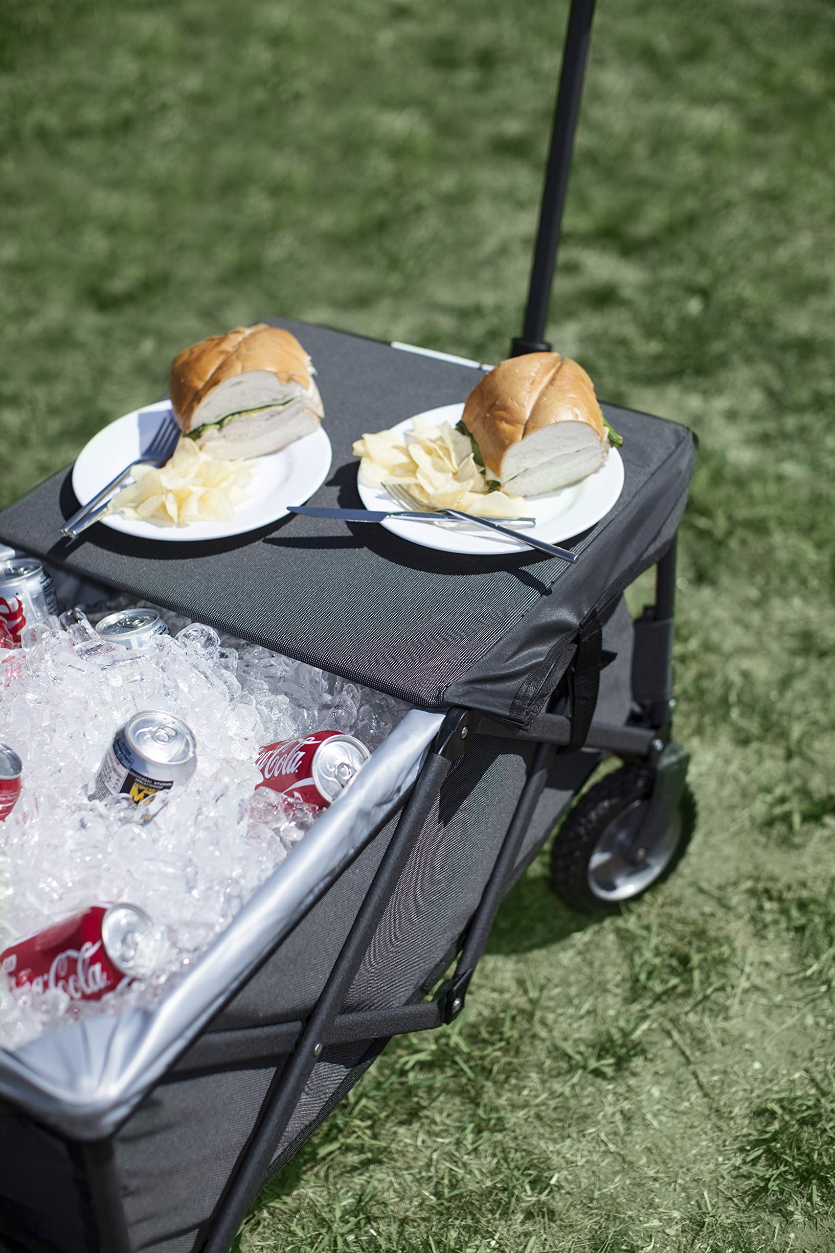 PICNIC TIME Adventure Wagon Elite - Foldable Utility Wagon with Table Top Lid & Soft Cooler Liner for Outdoor Camping, Beach Trips, and Tailgating