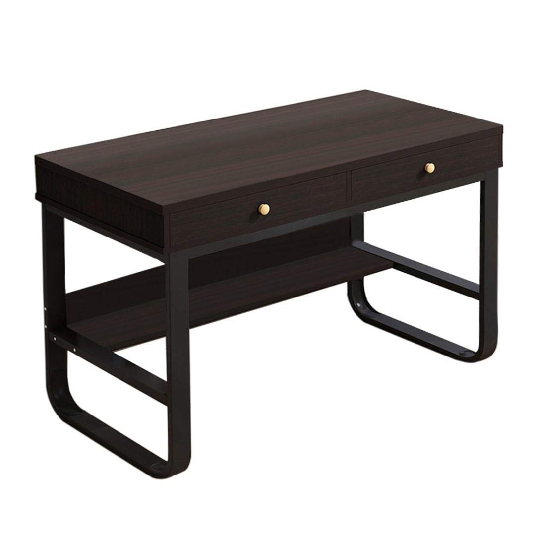 Multi-Layer Study Writing Computer Desk with 2 Drawers - Modern Simple Home Office Desk for Laptop & Notebook Workstation - U-Shaped Metal Legs, Black - Perfect for Small Spaces & Remote Work