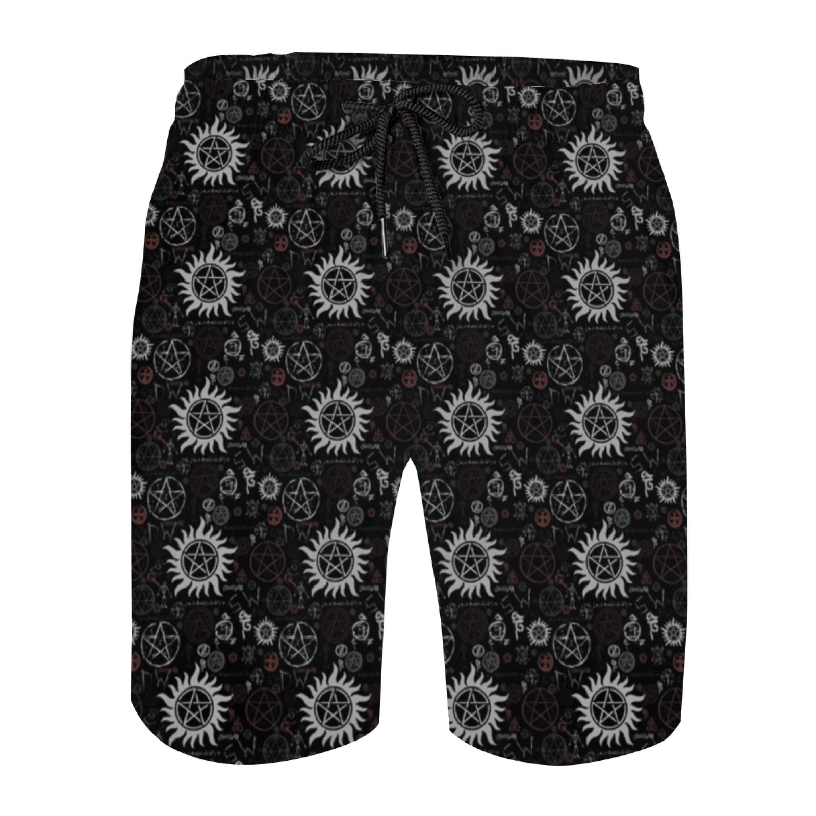 TEDISMC Supernatural Symbols Black Men's Swim Trunks - Quick Dry Board Shorts for Swimming, Beach & Surfing | Stylish Swimwear for Summer Vacation & Water Sports