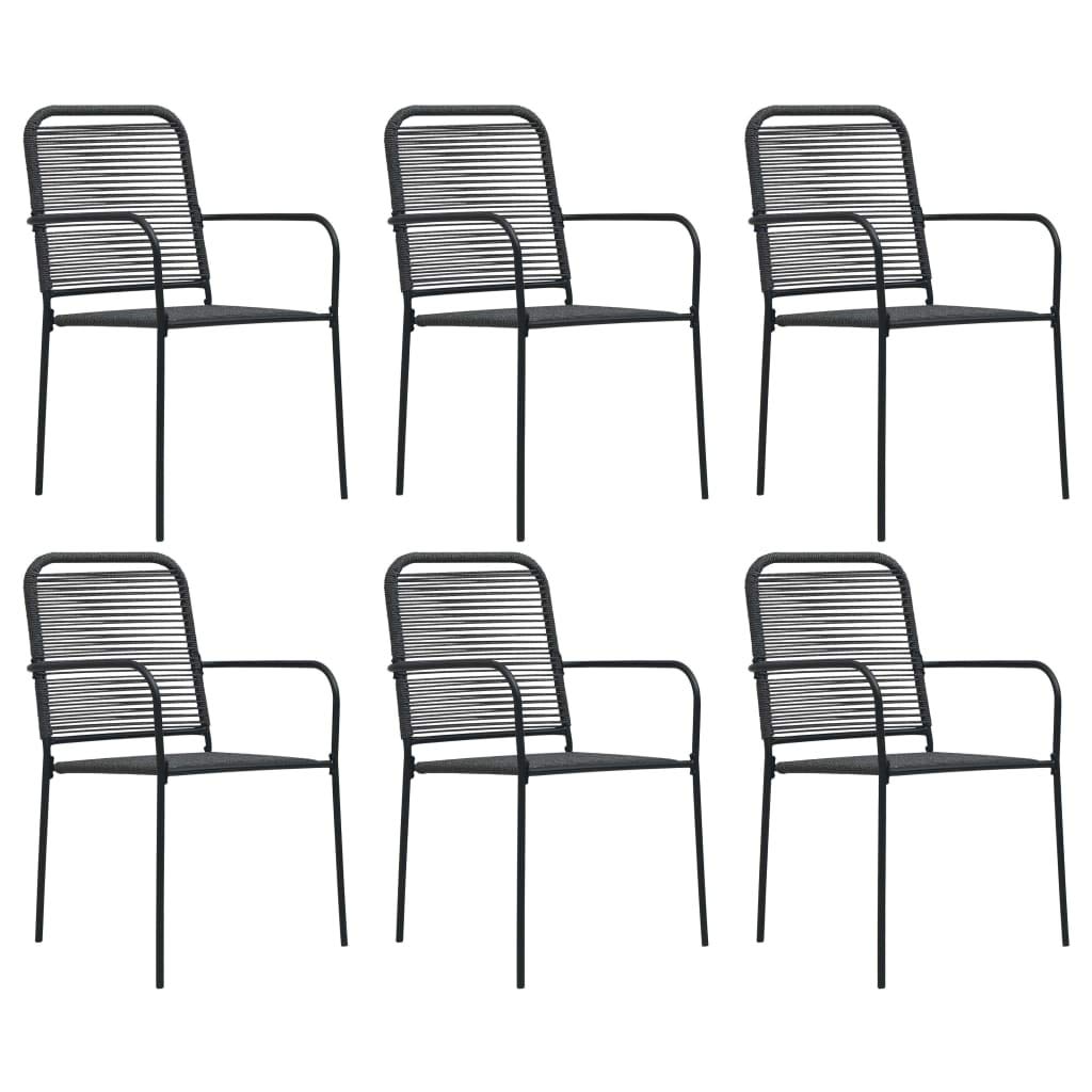 vidaXL 7-Piece Scandinavian Style Patio Dining Set - Black Outdoor Furniture with Cotton Rope Seats & Tempered Glass Table Top for Garden, Balcony, Backyard, and Indoor Use