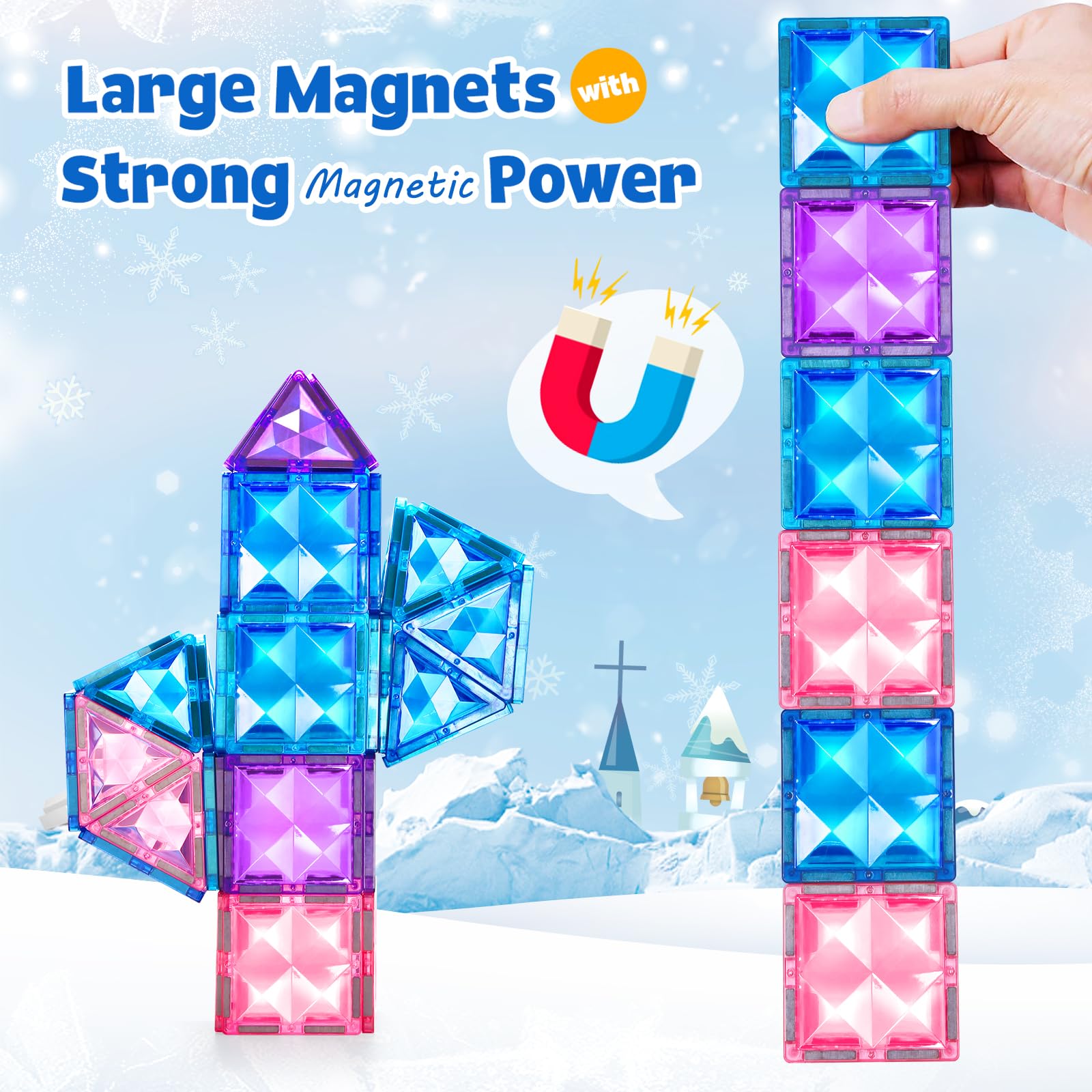Frozen Castle Magnetic Tiles - 3D Diamond Building Blocks STEM Educational Toys for Kids Ages 3-8, Creative Construction Set for Pretend Play & Learning, Perfect Birthday Gift for Boys & Girls | Great for Preschool Classroom, Home Playroom & Indoor Activities