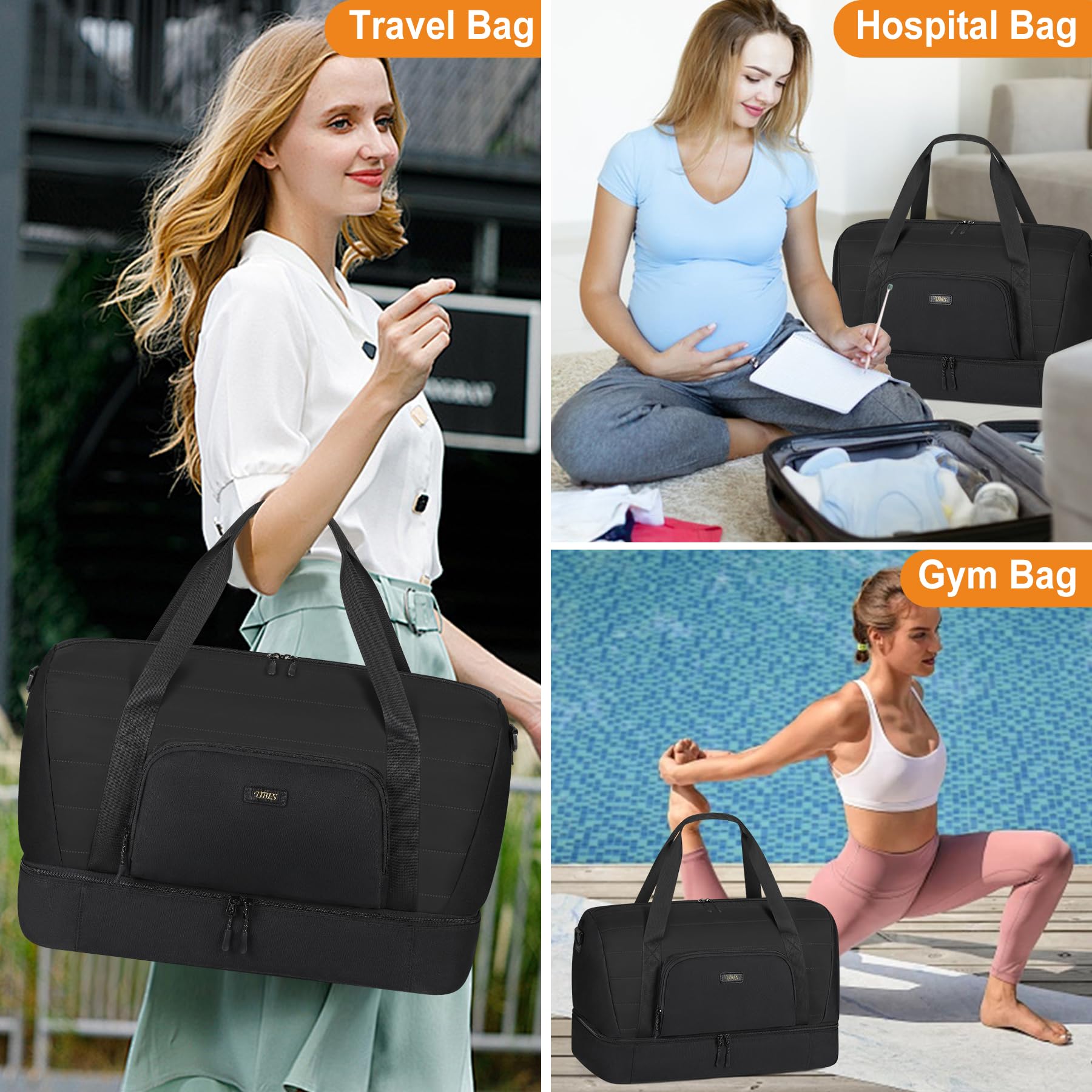 Stylish Women's Travel Weekender Bag with Shoe Compartment - 21