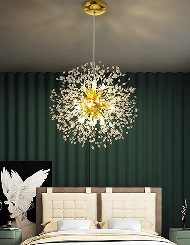 Vikaey Modern Dandelion Firework Chandelier - 12-Light Gold Crystal Pendant Lighting for Dining Room, Living Room, Bedroom, Entryway & Bathroom | Elegant Ceiling Fixture for Home Decor, Wedding & Luxury Interior Design