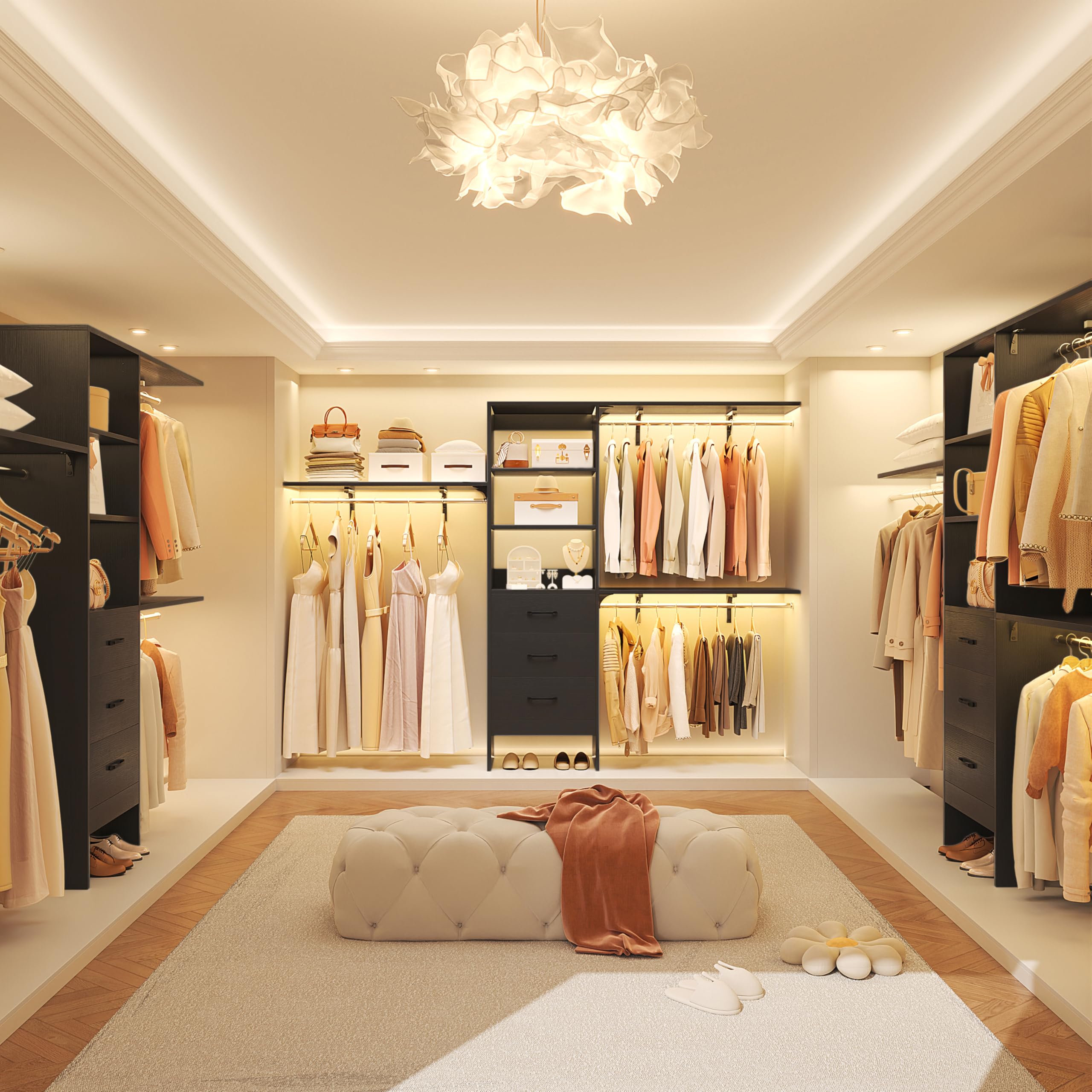 96 Inch Heavy Duty Walk-In Closet Organizer System - 8FT Closet with 3 Adjustable Shelves, 3 Hanging Rods & 3 Drawers - Built-In Garment Rack Supports 1000LBS (96