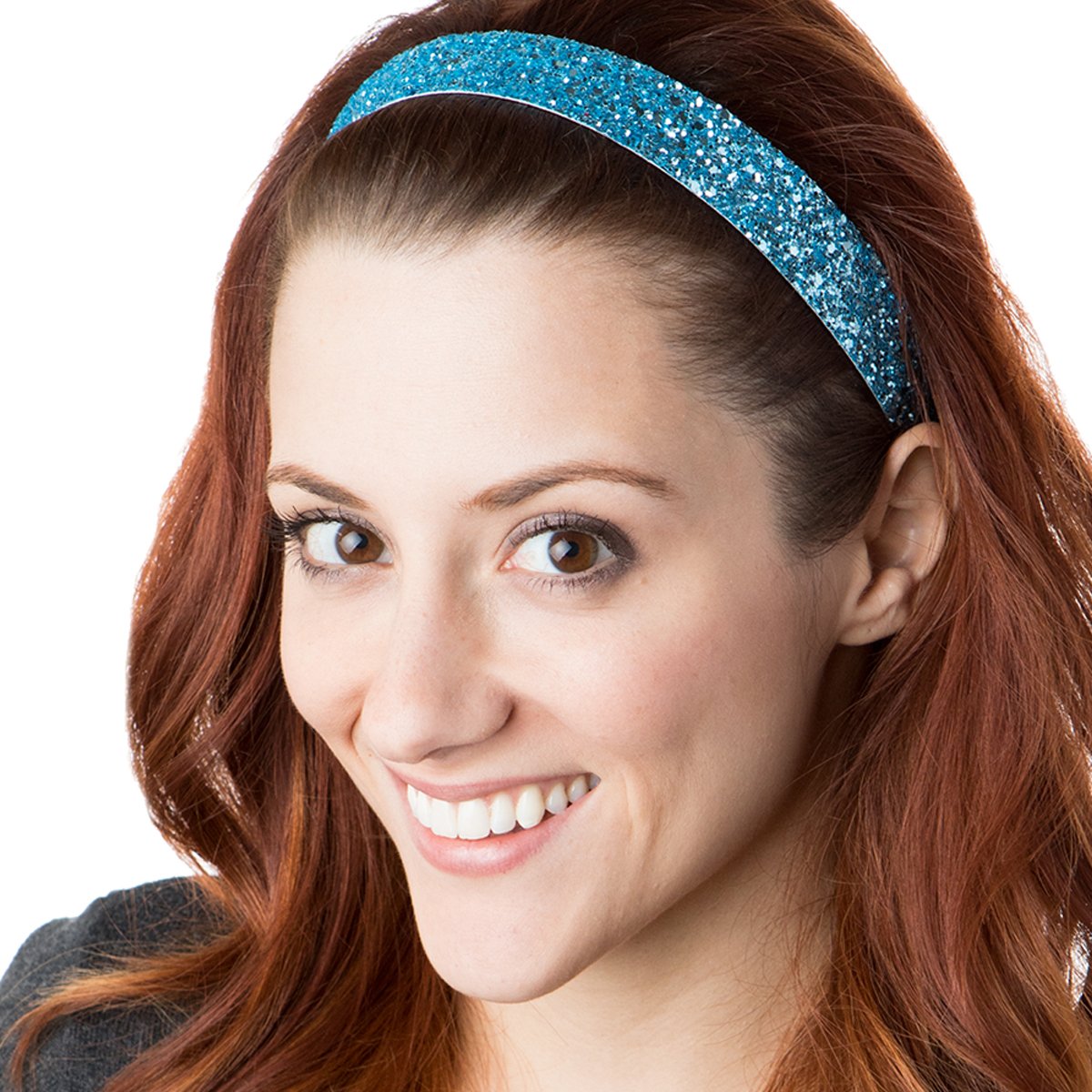 Sparkly Bling Adjustable No-Slip Headbands for Women, Girls & Teens - PETITE Size, Mixed 3 Pack (Glitter Light Blue) - Perfect for Sports, Workouts, and Everyday Fashion
