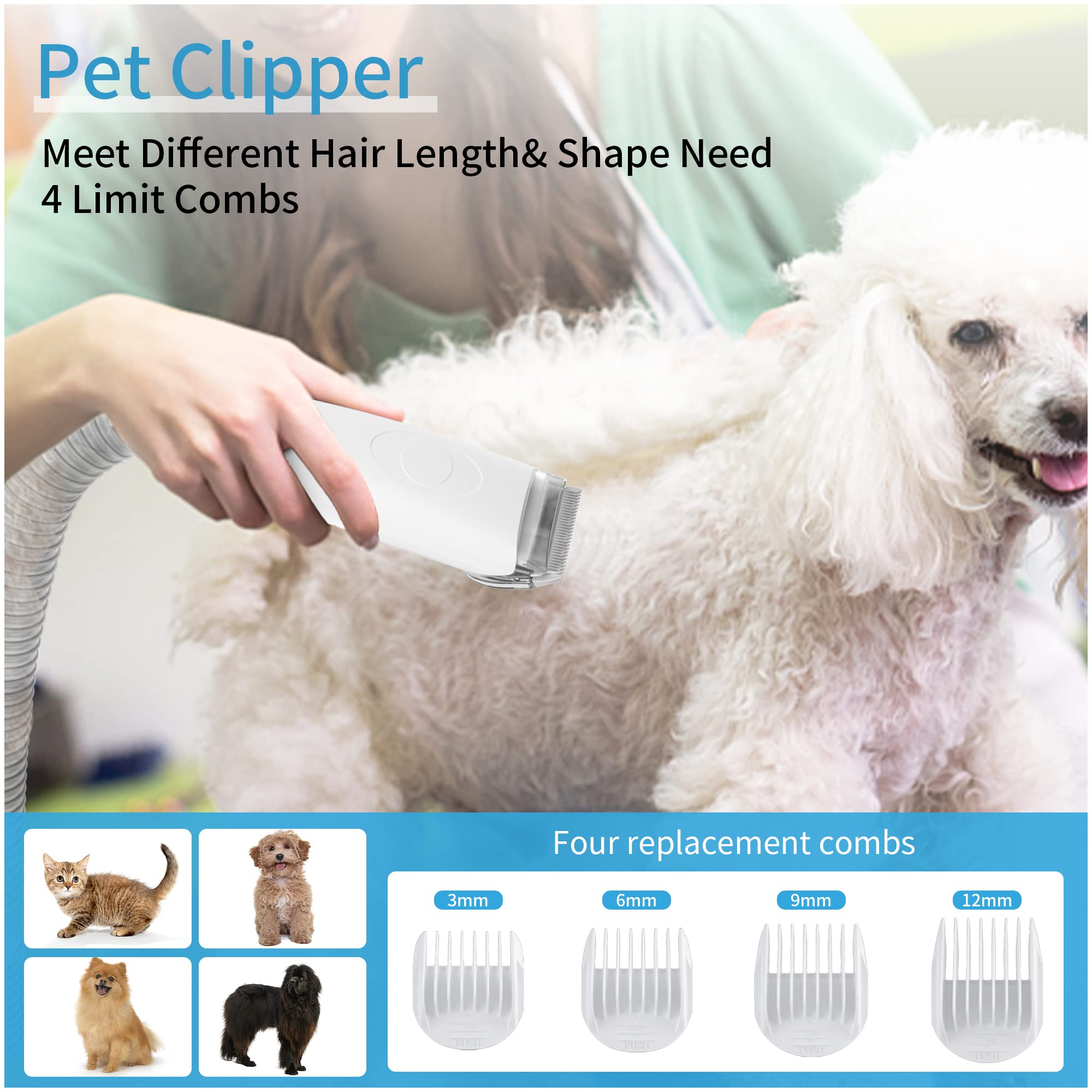 Pet Grooming Vacuum for Dogs - Low Noise Dog Hair Remover with 5 Grooming Tools (Clippers & Brush) - Perfect for Shedding Control & Home Grooming Sessions
