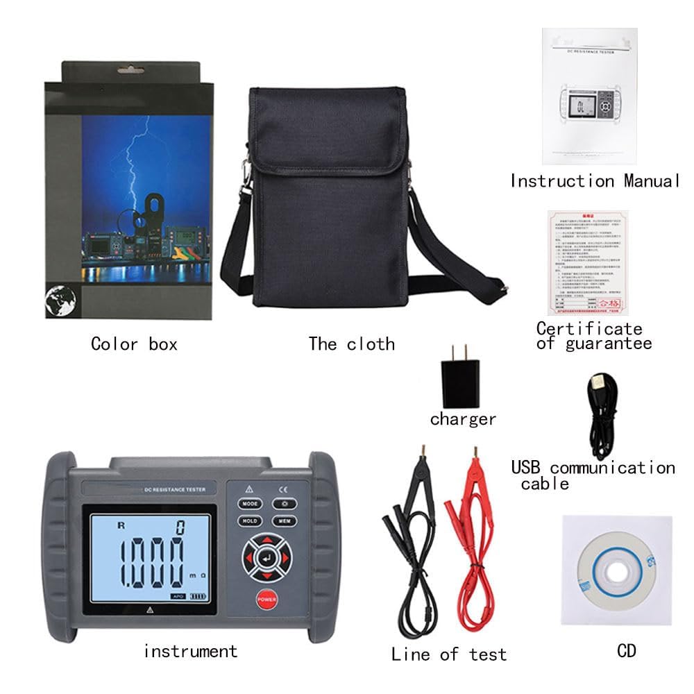 Digital DC Low Resistance Tester 0.001mΩ-300.0KΩ Micro Ohm Meter with USB Data Transfer, Overload Protection & 4-Wire Testing - Perfect for Electrical Maintenance, Circuit Testing and Industrial Equipment Diagnostics