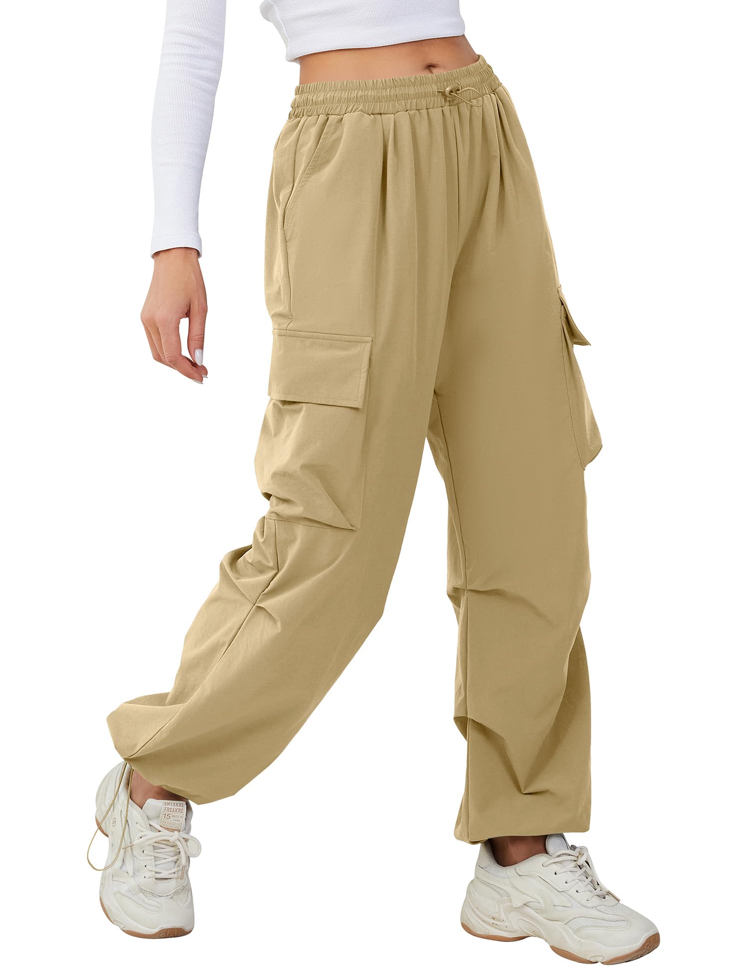 BBX Lephsnt Women's Cargo Pants - High Waisted Joggers with Adjustable Waist & Multiple Pockets - Baggy Parachute Pants for Casual Wear, Street Style & Y2K Fashion Outfits