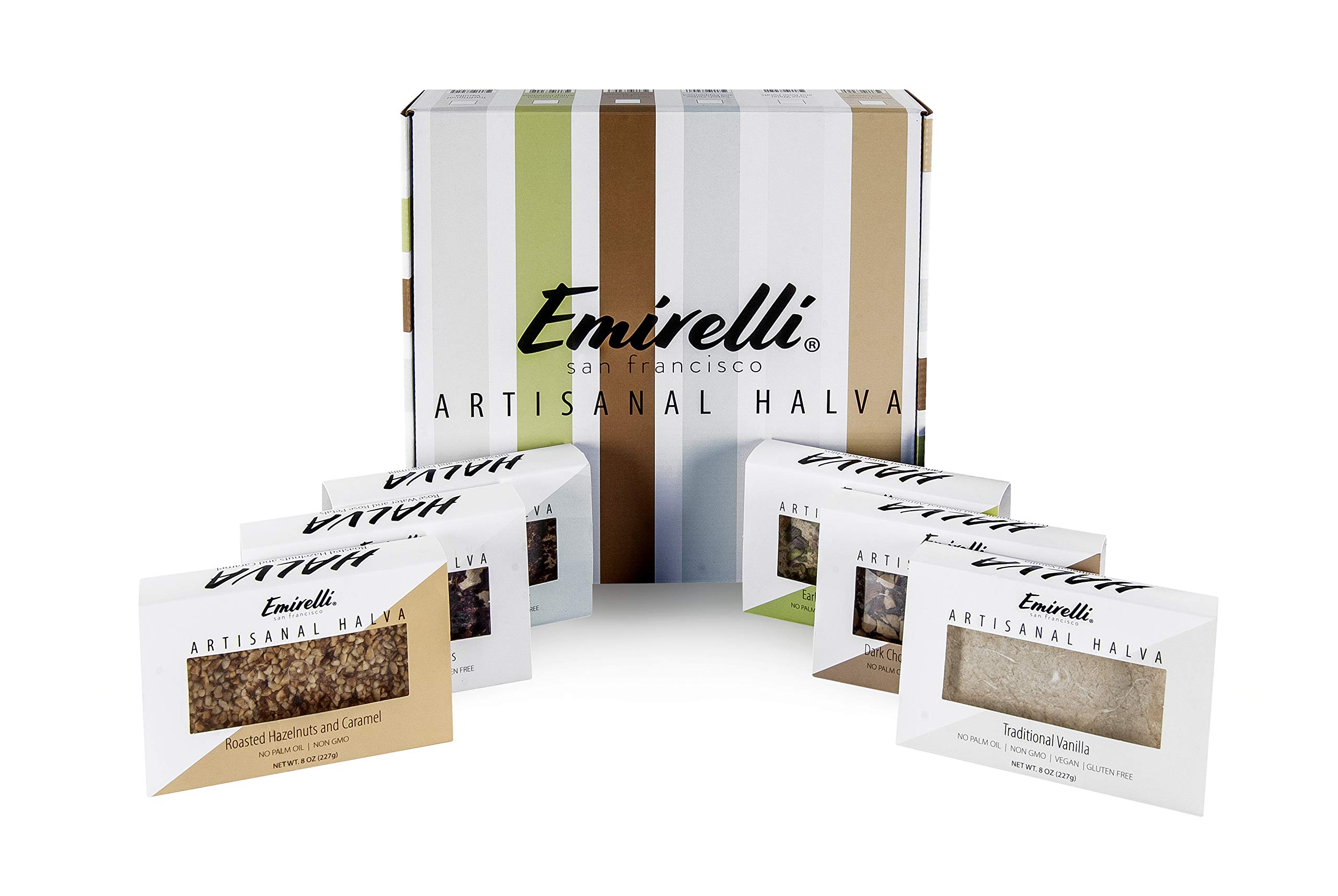 Premium Emirelli Artisanal Halva Dessert - Authentic Middle Eastern & Turkish Vegan Sweets - 55% Tahini Halwa with Rose Water & Petals - Traditional Halvah Candy - Pack of 6 | Perfect for Gifts, Tea Time & Dessert Platters