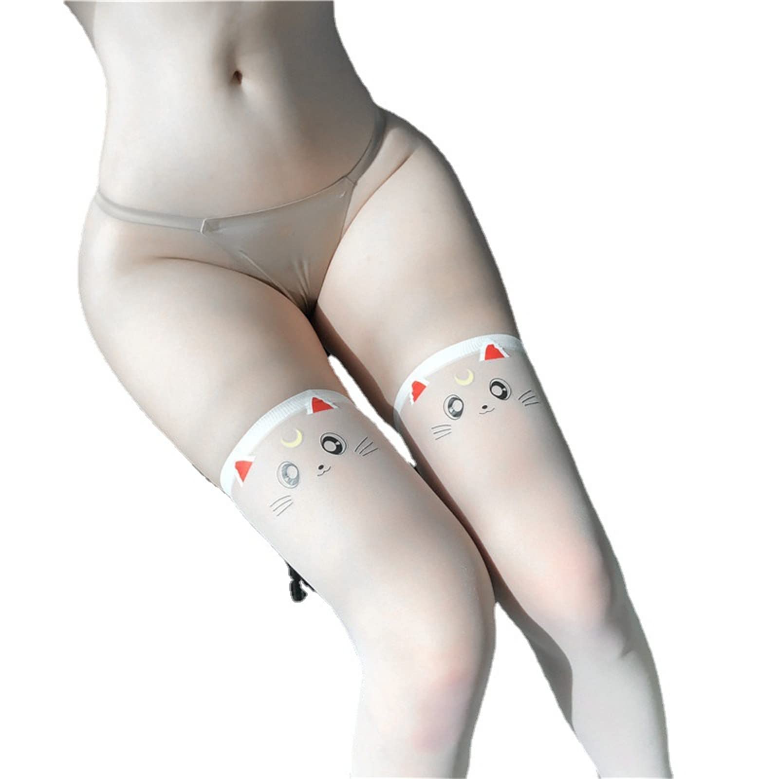 Sexy Women's Stockings for Beautiful Legs - Cute Cat Face Moon Design Ultra Thin & Sheer Nylon Tights - Perfect for Cosplay, Halloween Costumes & Date Night Outfits