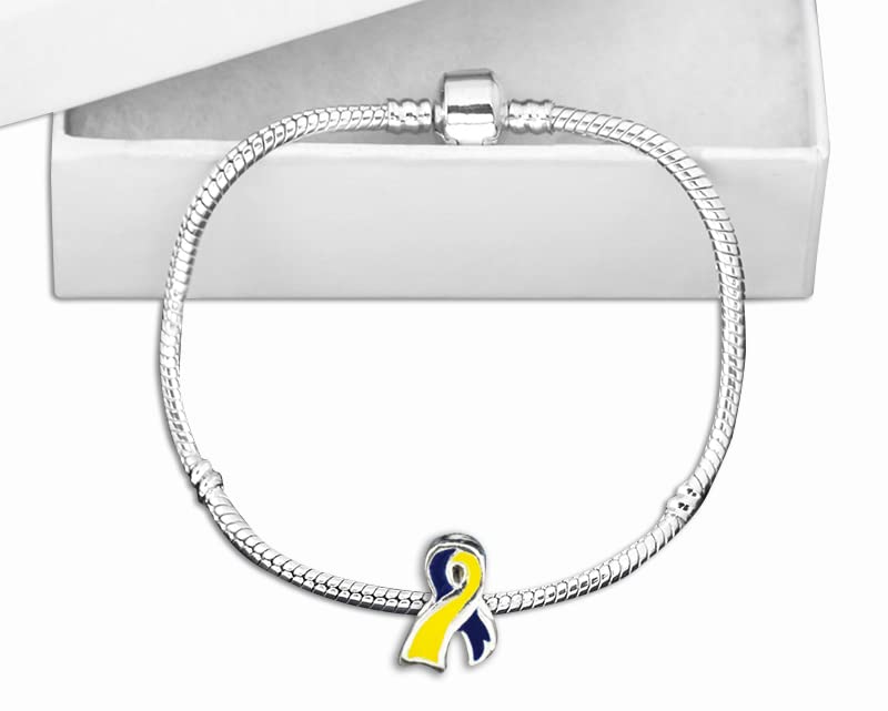 Ukraine Support Bracelet - Blue & Yellow Ribbon Charm on Snake Chain for Awareness & Fundraising