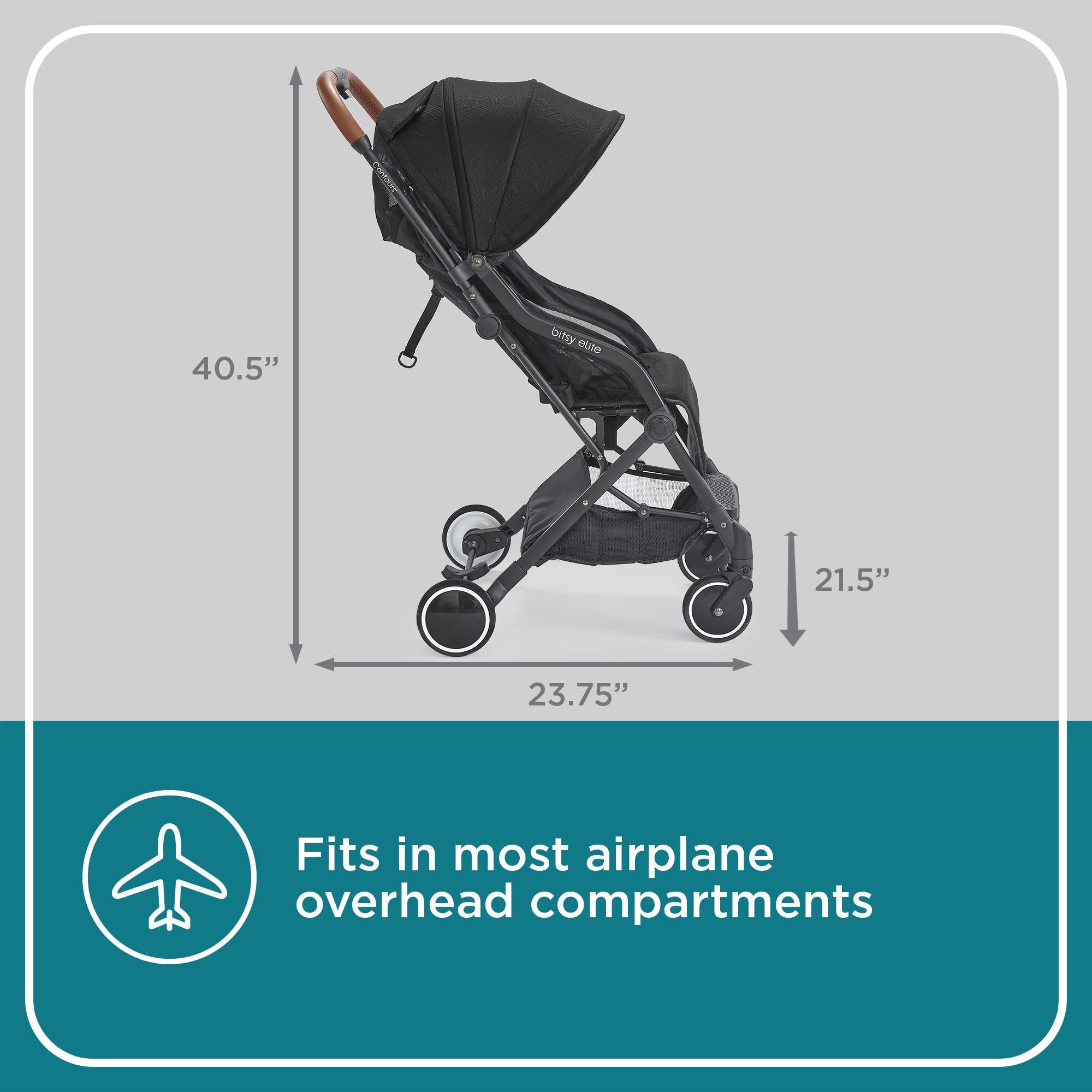 Contours Bitsy Elite Lightweight Baby Stroller - Compact Travel Stroller with One-Hand Fold, Car Seat Adapter Free for Infants | Onyx Black | Perfect for Air Travel, Shopping & City Walks