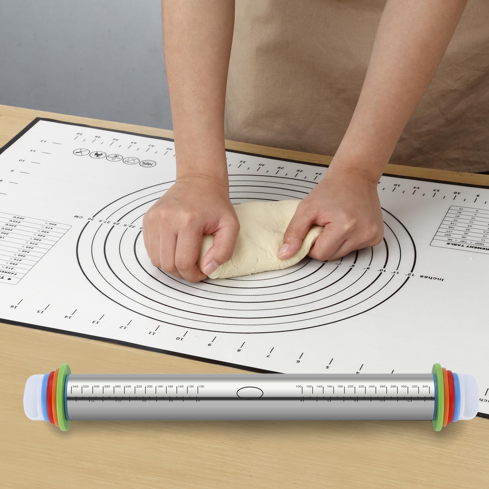 Unokit 3-Piece Adjustable Thickness Rolling Pin Set - 17.5