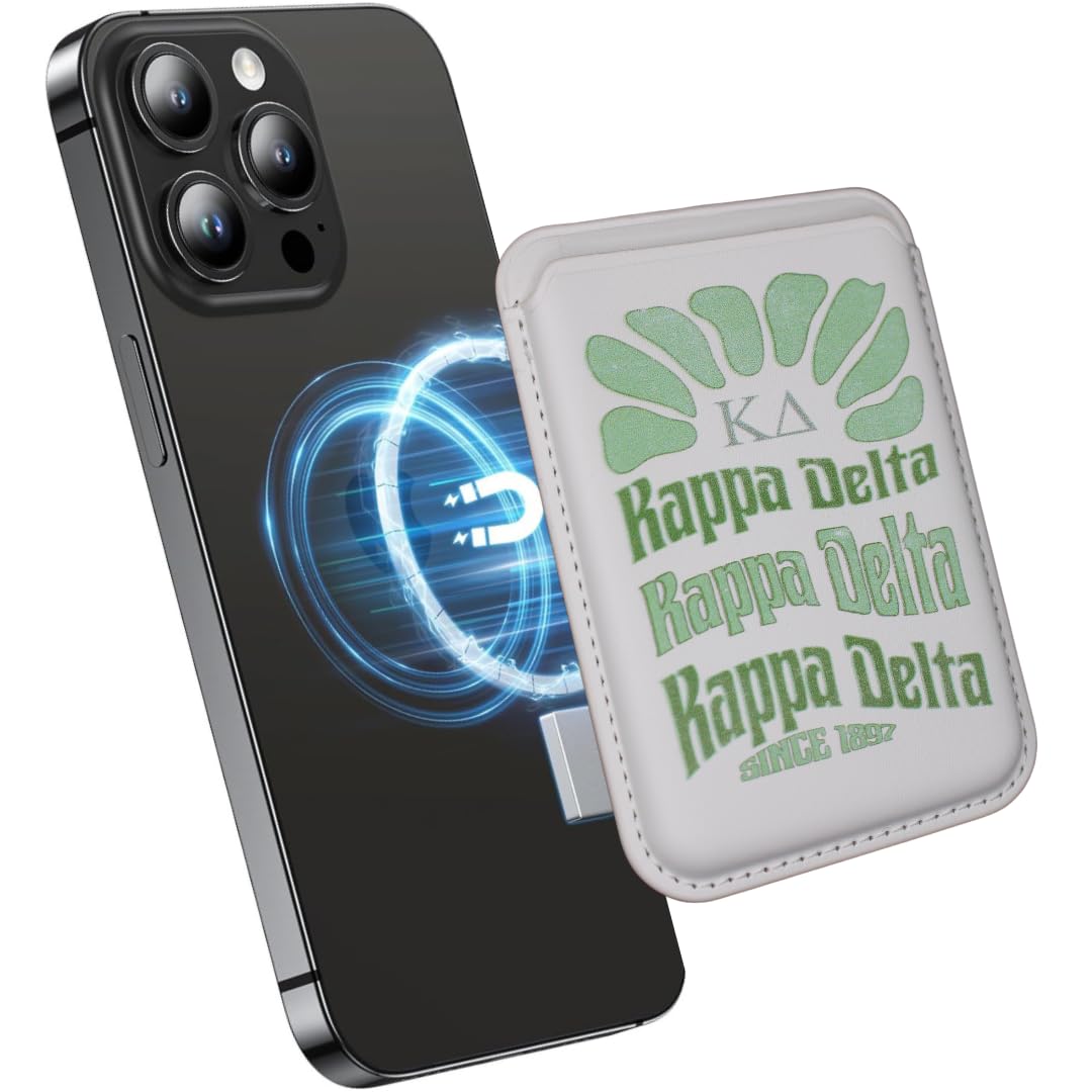 Official Kappa Delta Sorority Magnetic Card Holder for iPhone 15/14/13/12 - Slim RFID Blocking Wallet Holds 3 Cards (White) - Perfect for Sorority Sisters, Campus Life & Everyday Use