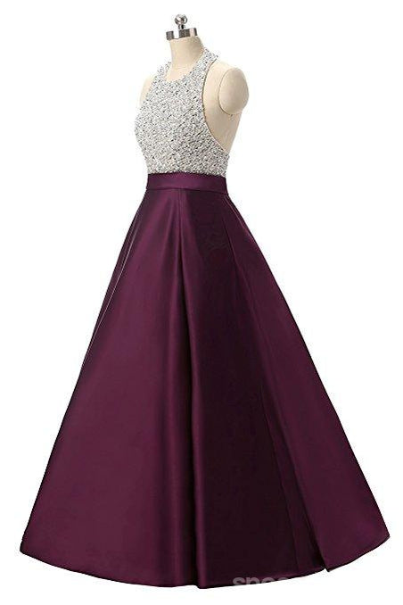 Elegant Purple Rhinestone Beaded Halter A-Line Long Evening Prom Dress - Perfect for Formal Events, Homecoming, Pageants & Special Occasions