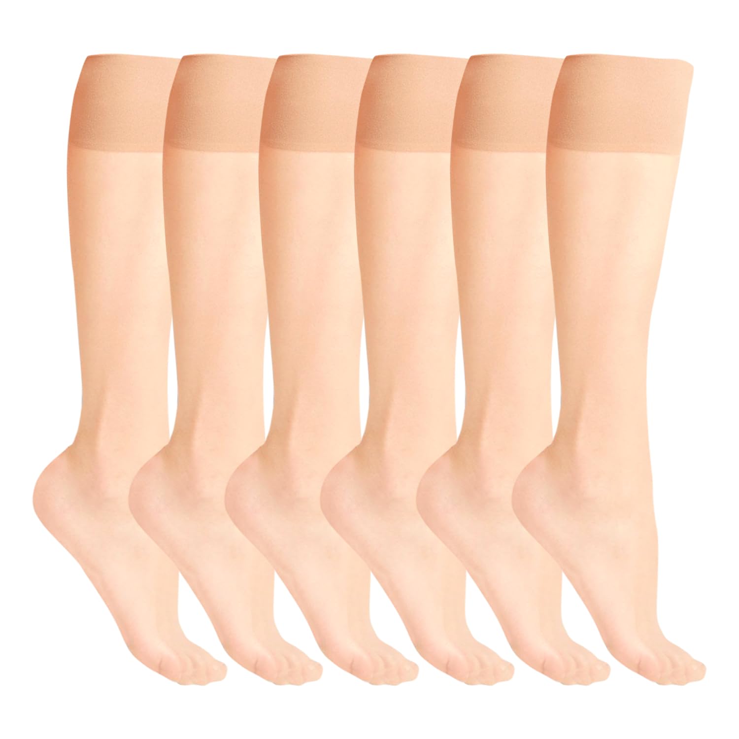 HiFEN® 6-Pack Women's 100% Nylon Knee High Socks with Comfort Top - Perfect for Work, Casual Wear & Outfits