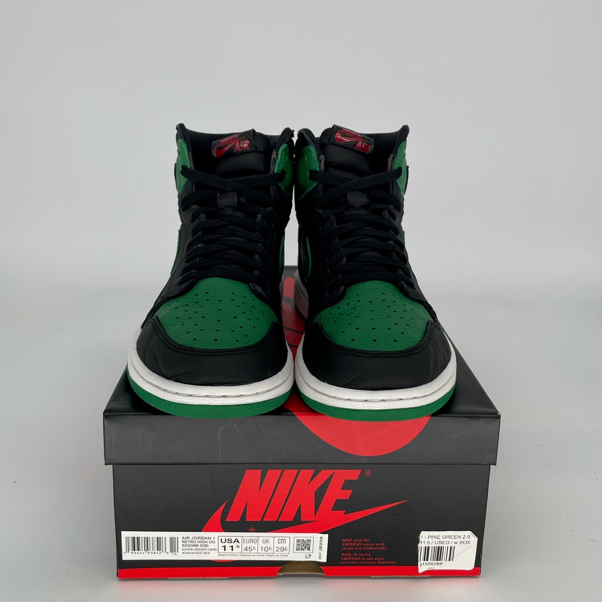 Air Jordan 1 Retro High OG Pine Green Black Men's Size 11.5 Sneakers 555088-030 - Perfect for Basketball, Streetwear & Sneaker Collectors