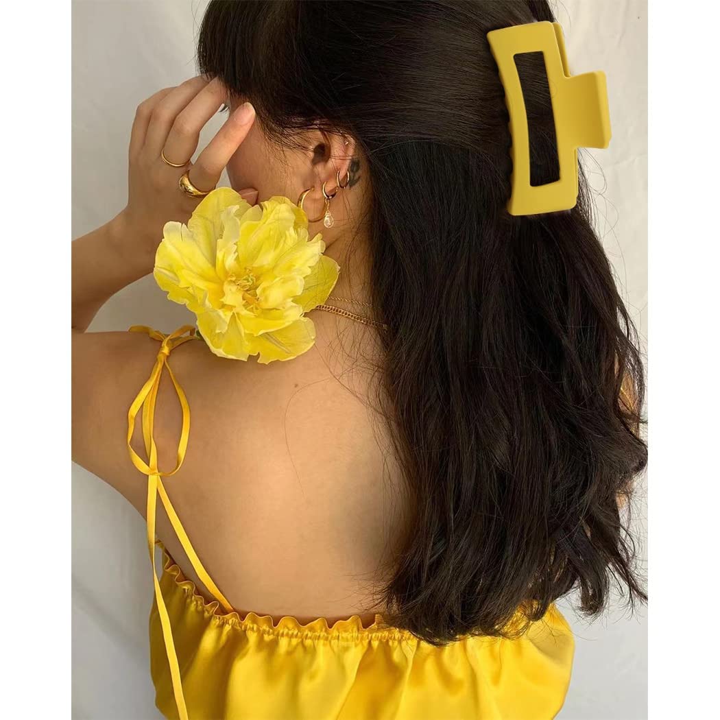 4 PCS Matte Rectangular Hair Claw Clips for Women - Large Hair Clips for Thick Hair - Strong Hold Hair Accessories for Ponytail, Bun & Updo Hairstyles