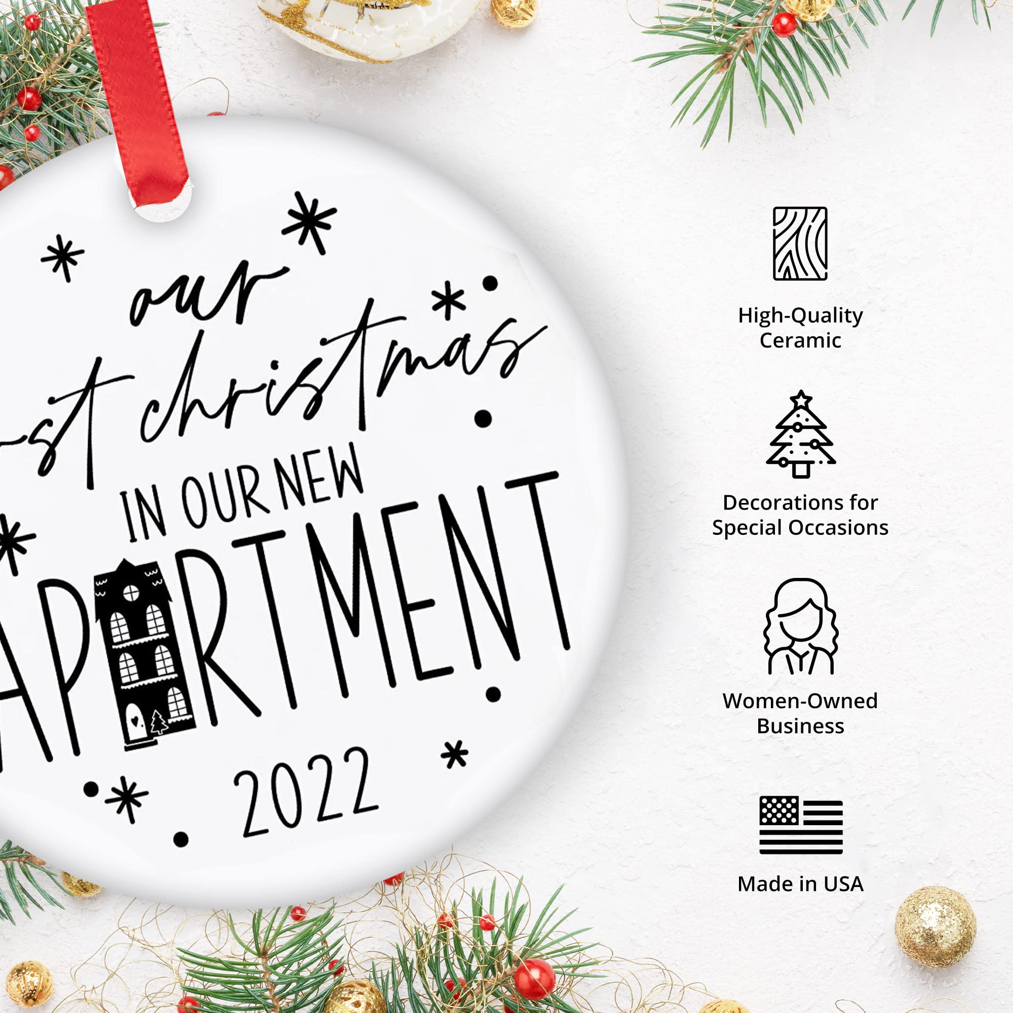 2024 First Christmas in New Apartment Ornament - Unique Housewarming Gift for Couples, Men & Women - Christmas Tree Decoration for New Home Celebration - Perfect for Holiday Decor & Memory Keepsake