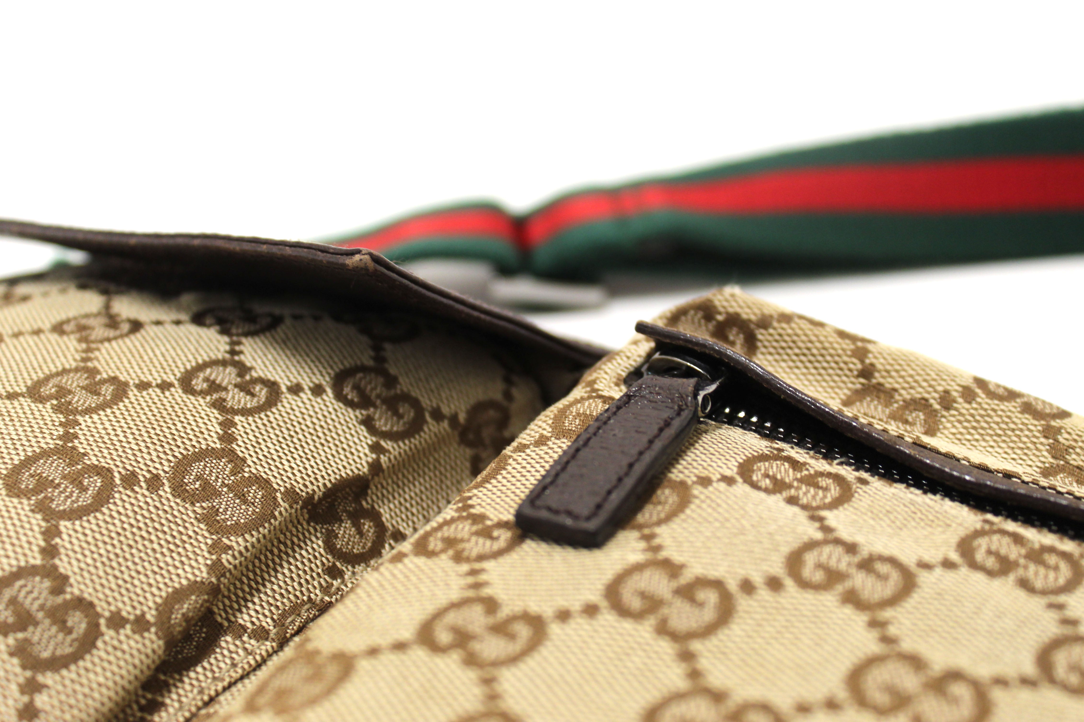 Authentic Gucci Vintage GG Monogram Web Double Pocket Belt Bag 28566 | Waist Pack | Crossbody Purse for Women | Perfect for Travel, Concerts & Everyday Use