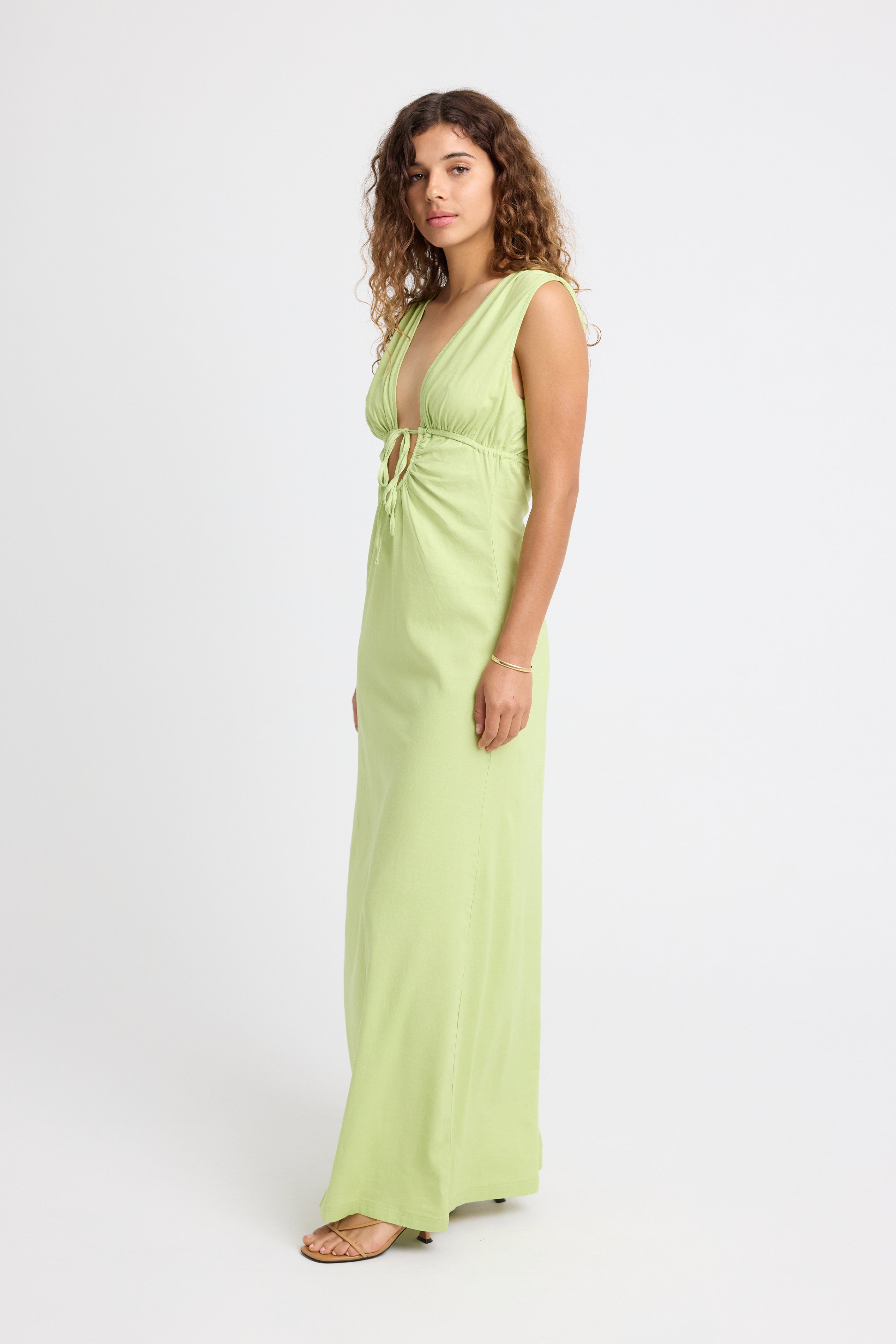 Calli Linen Dress for Women - Breathable Summer Maxi Dress in Lime Green | Perfect for Beach Vacation, Garden Party & Casual Outings