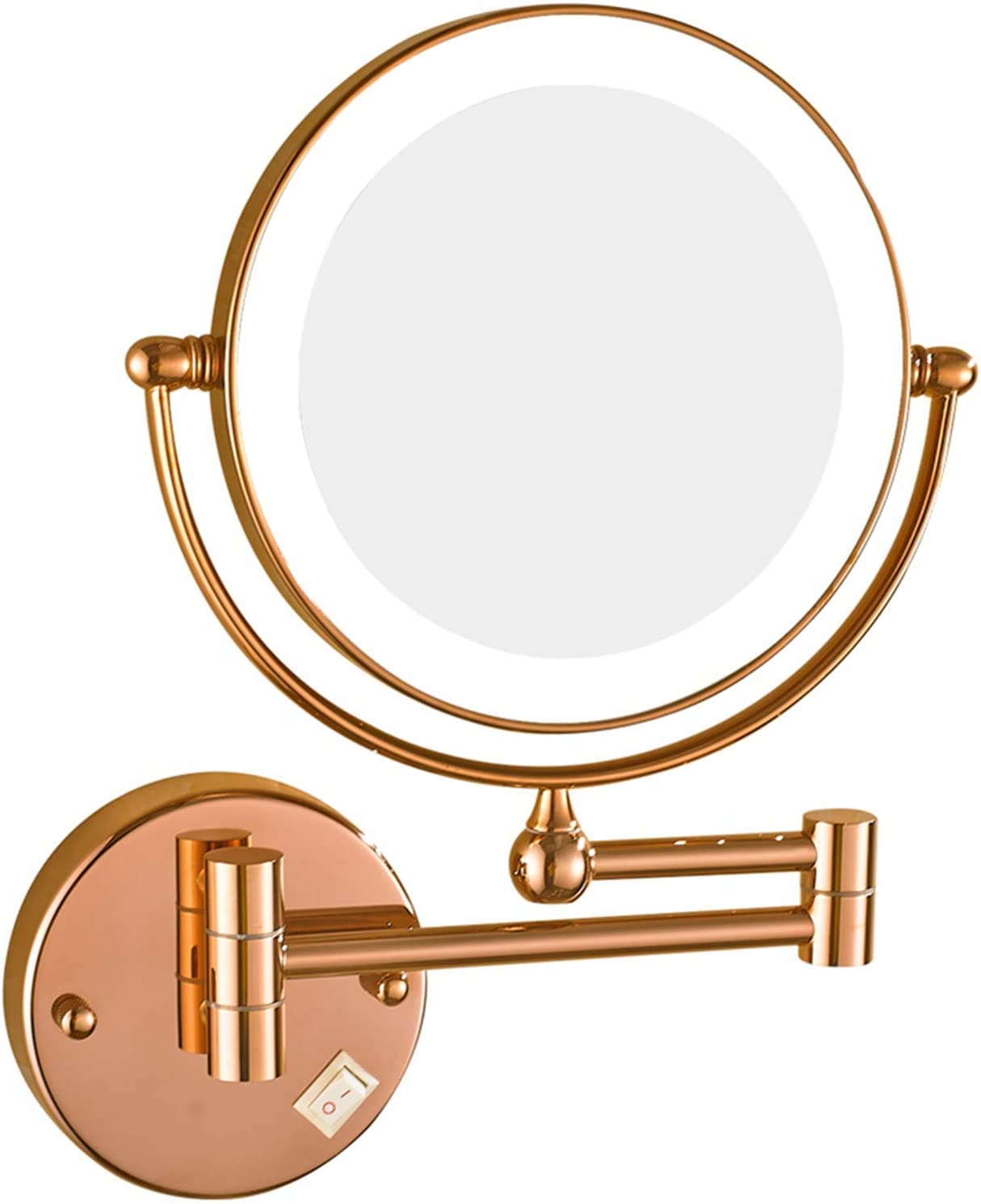 Double Sided LED Makeup Mirror with Lights - 8 Inch Rose Gold Wall Mounted Vanity Mirror with 360° Swivel & 7X Magnification for Bathroom, Bedroom & Dressing Room