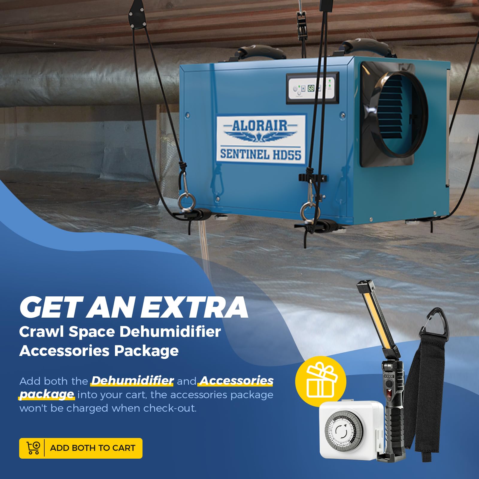 ALORAIR 113 Pint Commercial Dehumidifier with Drain Hose - Heavy Duty Crawl Space & Basement Water Damage Unit, Compact Portable Design, Auto Defrost - Ideal for Flood Restoration, Mold Prevention in Large Industrial Spaces and Home Use