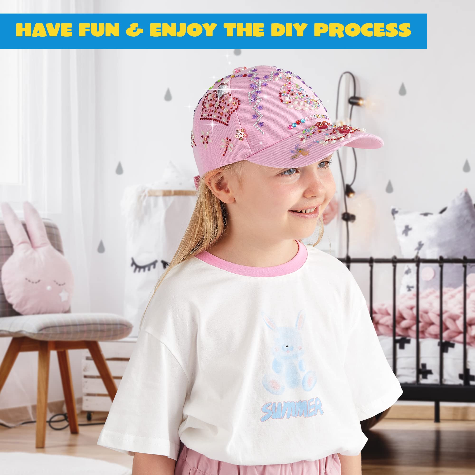 Klever Kits DIY Baseball Cap Decoration Kit - 7 Sheets of Sparkling Gems & Stickers, Creative Arts and Crafts for Kids, Fun DIY Activity Toy for Girls & Boys - Perfect for Birthday Parties, Summer Camps & Creative Playtime