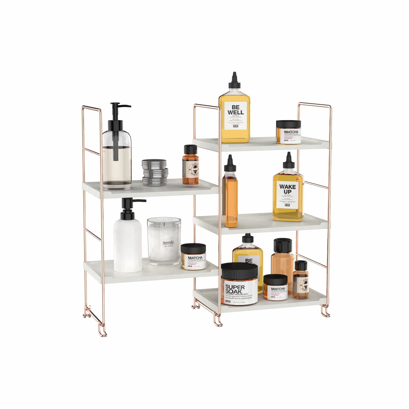 3-Tier Rose Gold Bathroom Countertop Organizer - Vanity Skincare & Makeup Shelf with Spice Rack for Kitchen | Perfect for Cosmetics, Toiletries & Spice Storage in Bathroom, Bedroom or Kitchen
