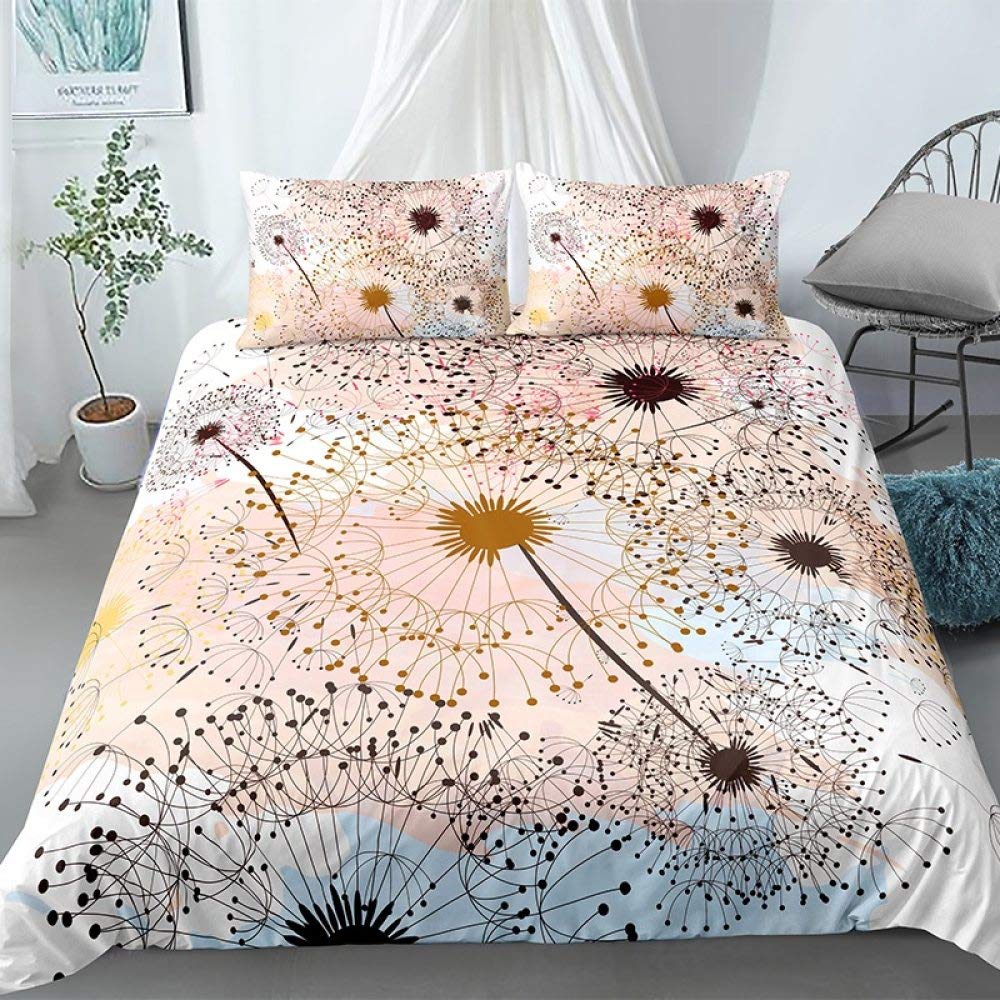 Soft 3-Piece Dandelion Flower Printed Duvet Cover Set with 2 Pillow Shams - UK King Size 220x230cm (No Comforter/Sheet Included) | Luxury Bedding for Master Bedroom & Guest Room Decor