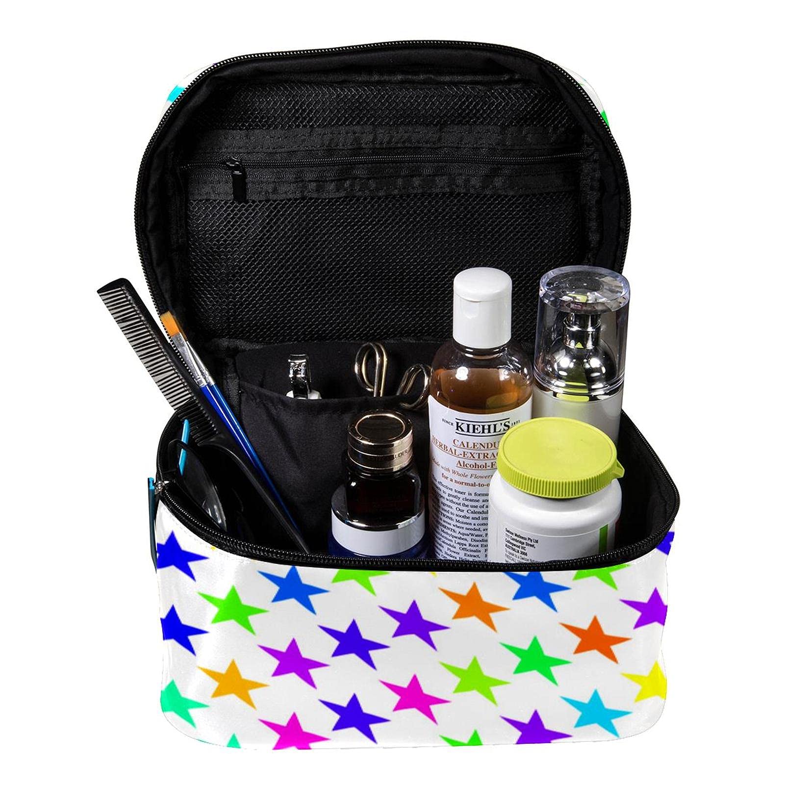 Colorful Wave Stars Pattern Large Travel Makeup Bag - Waterproof Cosmetic Organizer Case with Zipper for Women & Girls | Perfect for Vacation, Gym, Beach Trips & Daily Essentials Storage