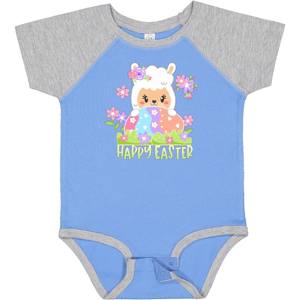 Inktastic Happy Easter Llama with Spring Flowers and Egg Baby Bodysuit - Cute Easter Outfit for Infants & Toddlers - Perfect for Easter Photos, Egg Hunts & Spring Celebrations