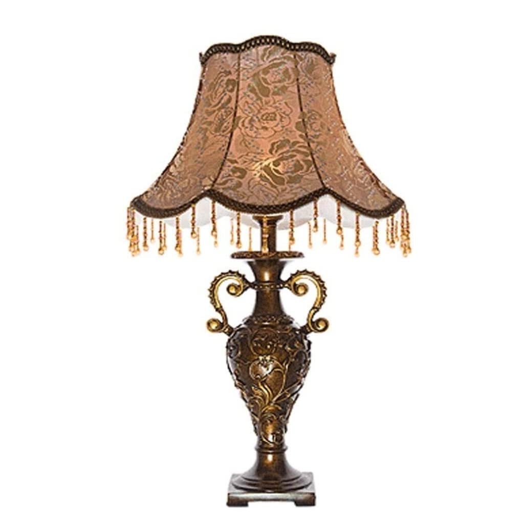 Vintage European Style Table Lamp - Fabric Shade Petal Design for Bedroom, Living Room & Study - Antique Desk Lamp for Reading, Nightstand & Home Decor