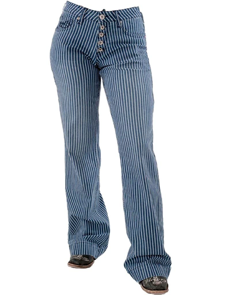 Cowgirl Tuff Western Jeans for Women - Off The Rails Pinstripe Dark Wash Denim Pants | Perfect for Rodeo, Horseback Riding & Country Style Fashion