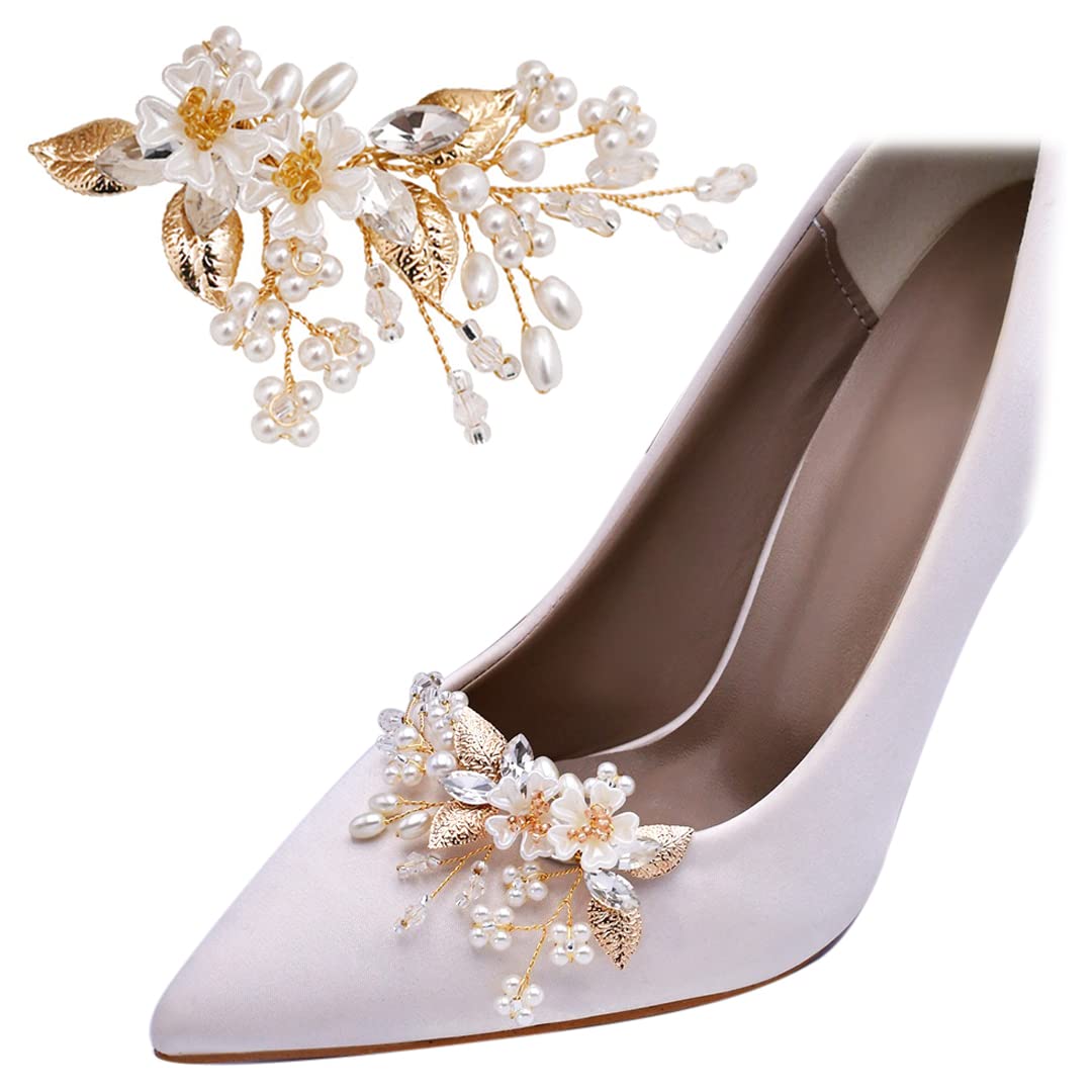 2 PCS Removable Millet Beads Flower Shoe Clips - Elegant Shoe Buckles Decor for Wedding, High Heels, Flats & Sandals - Perfect for Bridal, Prom & Special Occasions