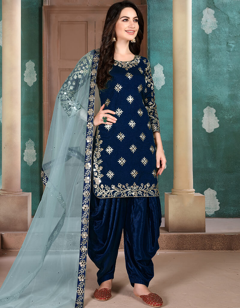 Elegant Blue Art Silk Patiyala Salwar Suit for Women - Traditional Indian Ethnic Wear for Weddings, Festivals & Special Occasions