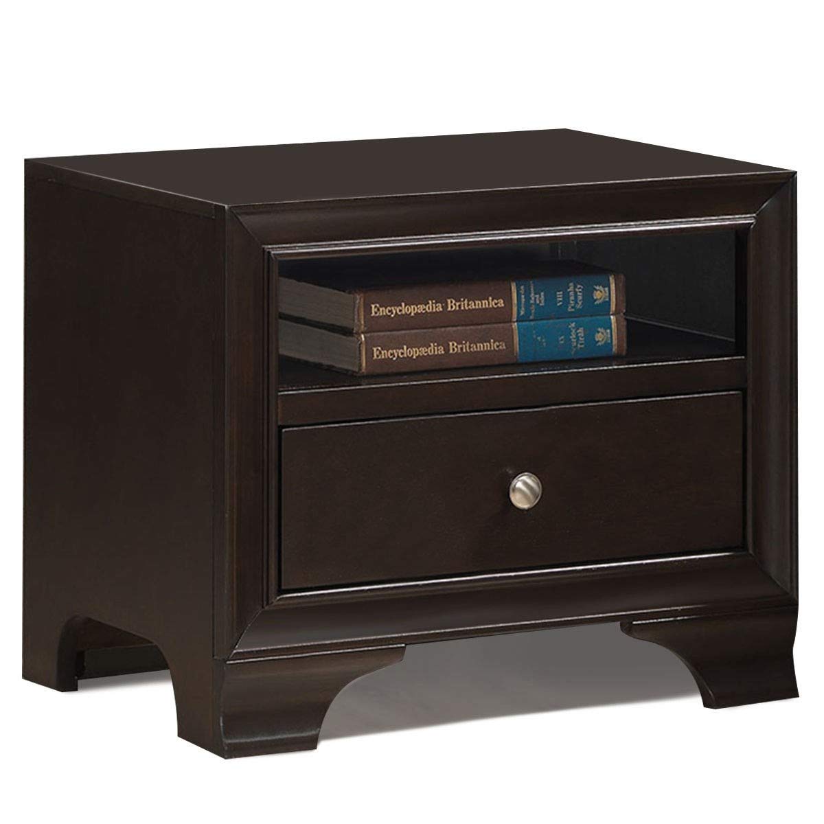 Antique Brown Nightstand with Storage Drawer & USB Port - Compact End Table for Bedroom, Living Room | Waterjoy Side Table for Home Decor & Charging Devices