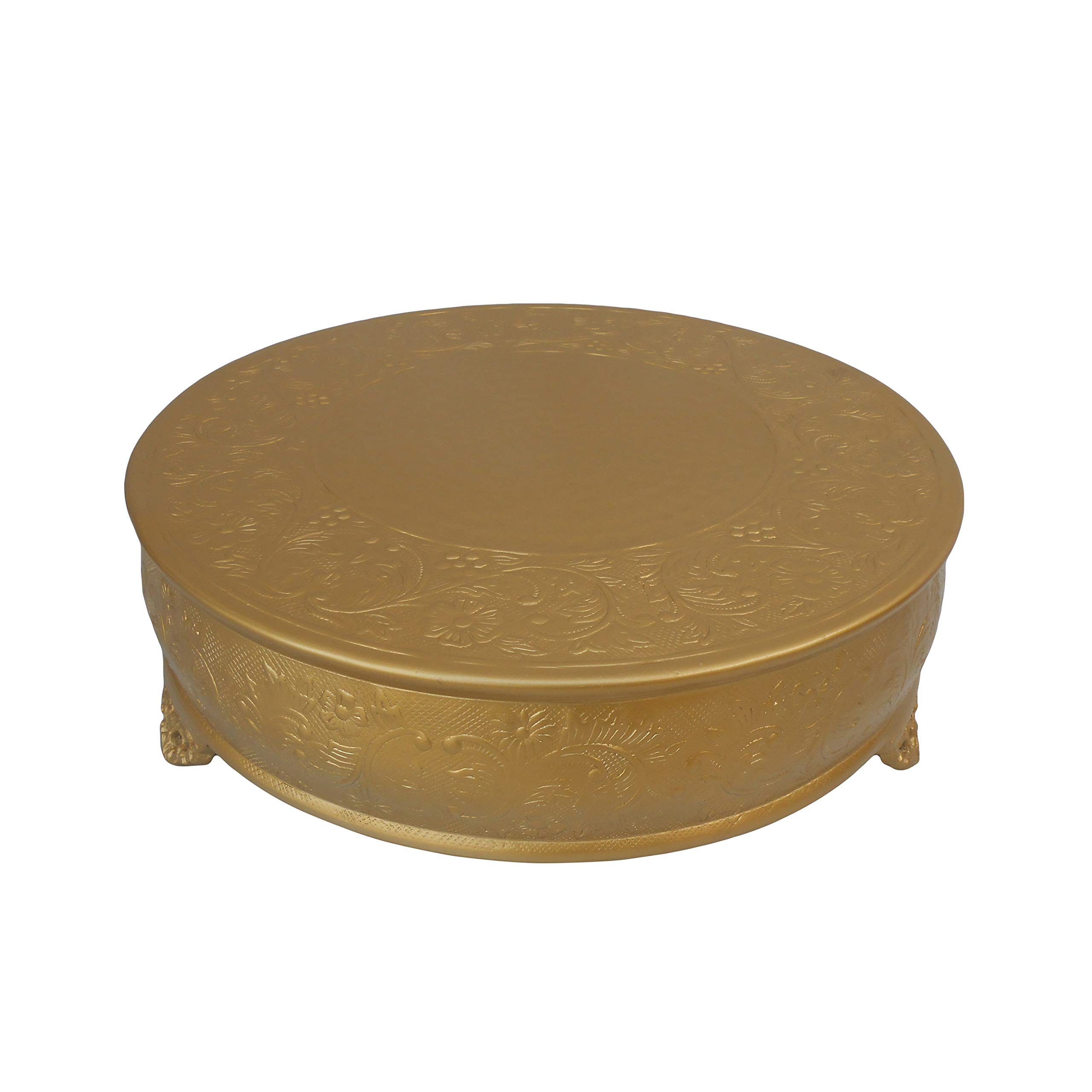 GiftBay 16-Inch Round Gold Wedding Cake Stand - Handcrafted Embossed Metal Tiered Dessert Display for Weddings, Parties & Special Events | Durable & Elegant Cake Pedestal for Anniversary, Birthday Celebrations