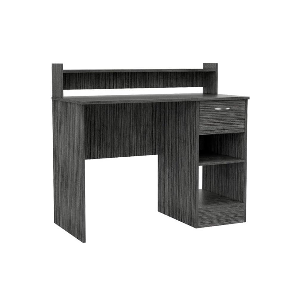 Charlotte Computer Desk with Open Shelf, 2 Storage Shelves & Built-in Drawer - Smokey Oak Finish Home Office Desk for Small Spaces, Work from Home & Study