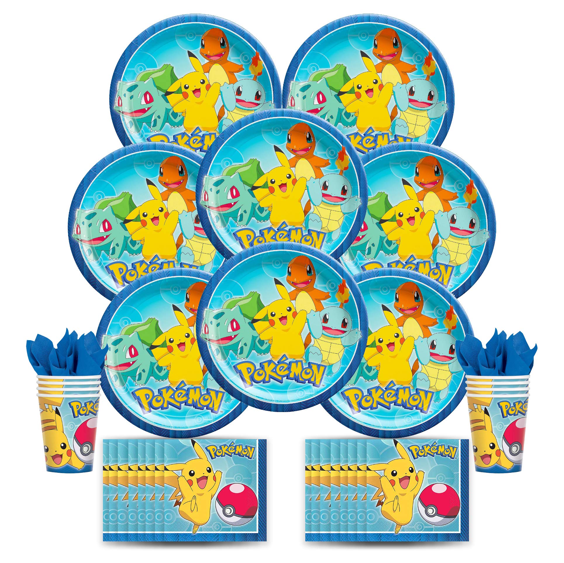 B-THERE Pokemon Party Pack Bundle - 8-Piece Pokemon Birthday Party Set with Plates, Cups & Napkins for Kids | Perfect for Pokemon Themed Birthday Parties, Game Nights & Family Gatherings