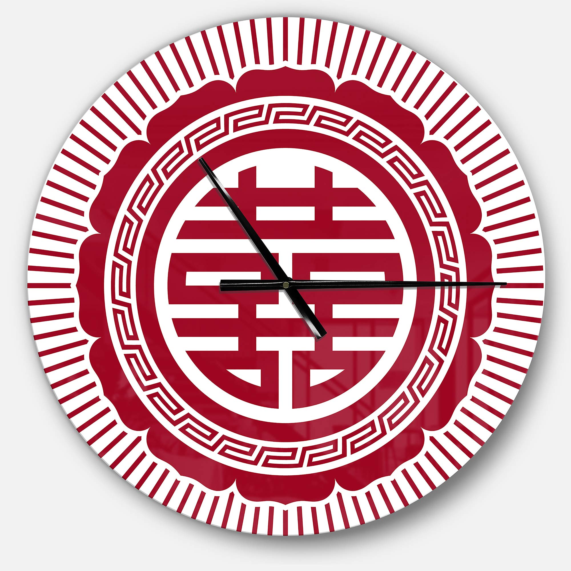 Designart 'Asian Double Happiness Symbol' Oversized Contemporary Metal Wall Clock - Large Modern Decorative Clock for Living Room, Office, Bedroom & Dining Room - Perfect for Home Decor, Wedding Gifts & Feng Shui Spaces