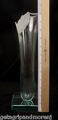 12.5 Inch Hand-Cut Etched Glass Vase - Signed Artisan Piece for Home Decor, Wedding Centerpiece & Gift