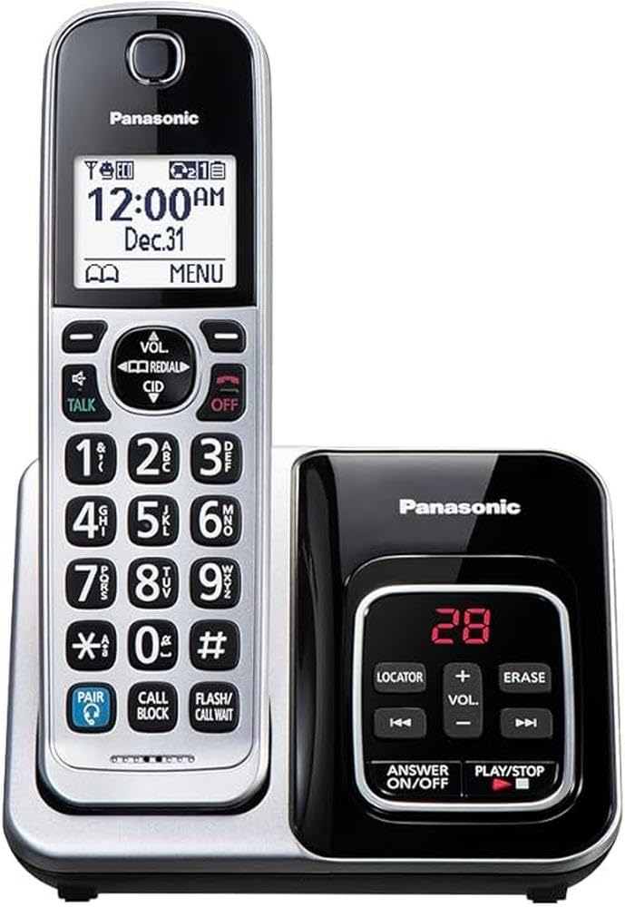 Panasonic KXTGD890S/KXTGD890C Expandable Cordless Phone with Bluetooth for Wireless Headphones & Hearing Aids - Smart Call Block, Bilingual Talking Caller ID, 1 Handset (Silver) - Perfect for Home Office, Elderly Users & Hearing Impaired Individuals