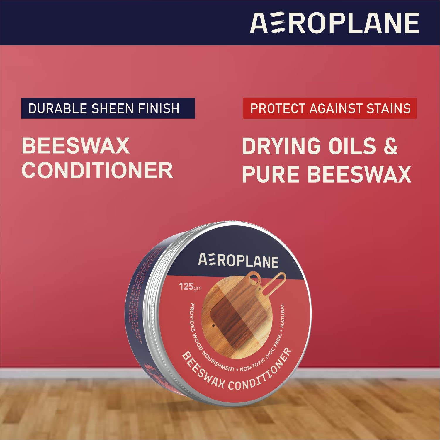 AEROPLANE Beeswax Wood Conditioner - Natural Wood Polish & Protector for Furniture, Cutting Boards & Woodenware (25g) | Restores Shine & Prevents Cracking - Perfect for Kitchen, Dining & Living Room Wood Care