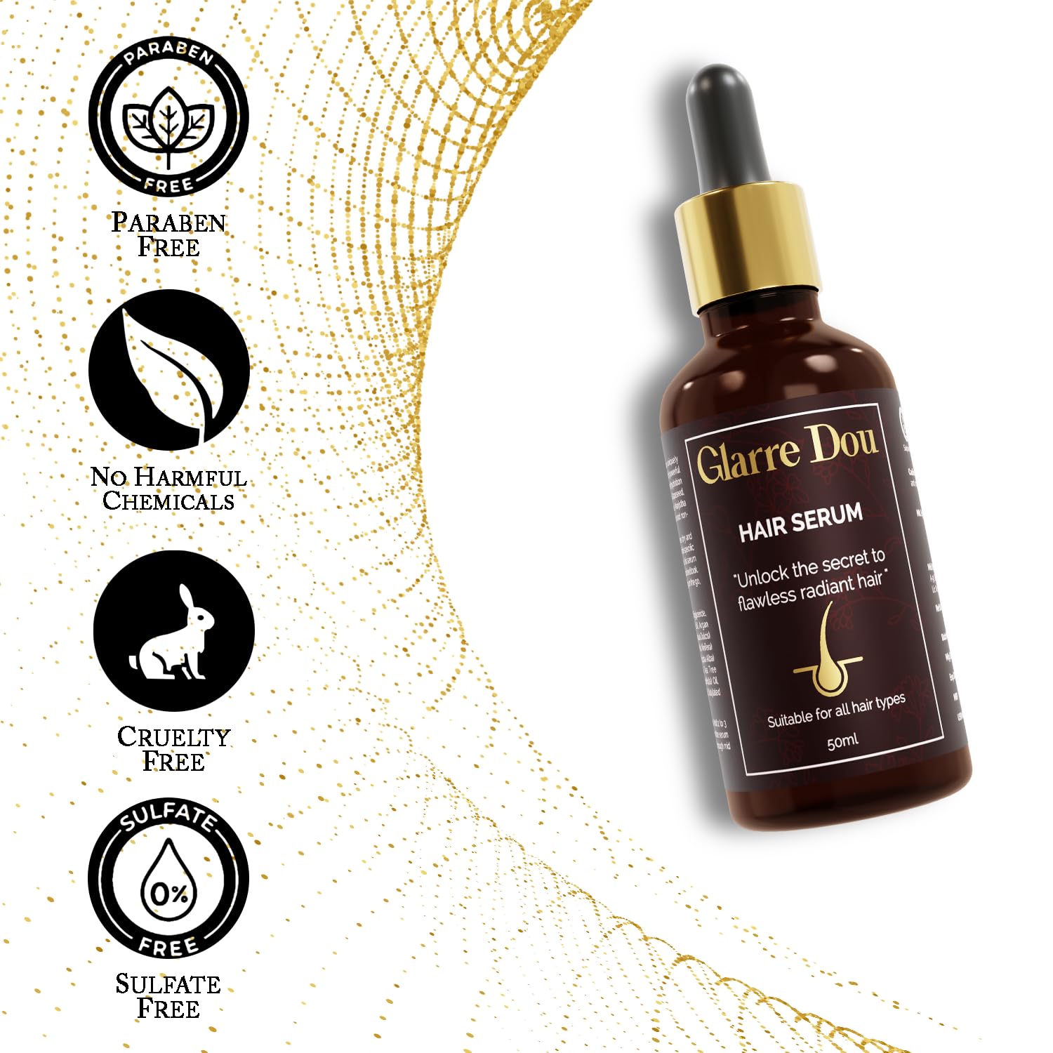 Glarre Hair Growth Serum with Natural Oil Extracts - Argan Oil, Tea Tree Oil, Jojoba Oil, Sunflower Oil, Bhringraj Oil & Rosemary Oil | Stops Hair Breakage & Prevents Hair Loss | For Men & Women - 50ml | Perfect for Daily Hair Care & Scalp Treatment at Home