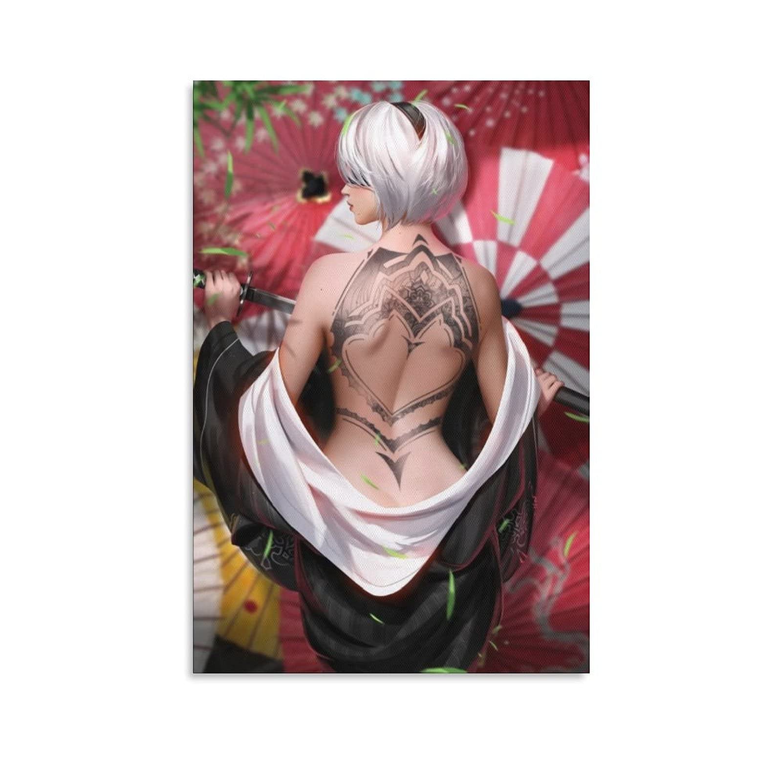 2B Yakuza Anime Canvas Poster - 16x24 Inches (40x60cm) - Japanese Video Game Art Wall Decor for Bedroom, Office & Gamer Room - Perfect Gift for Nier Automata & Yakuza Fans