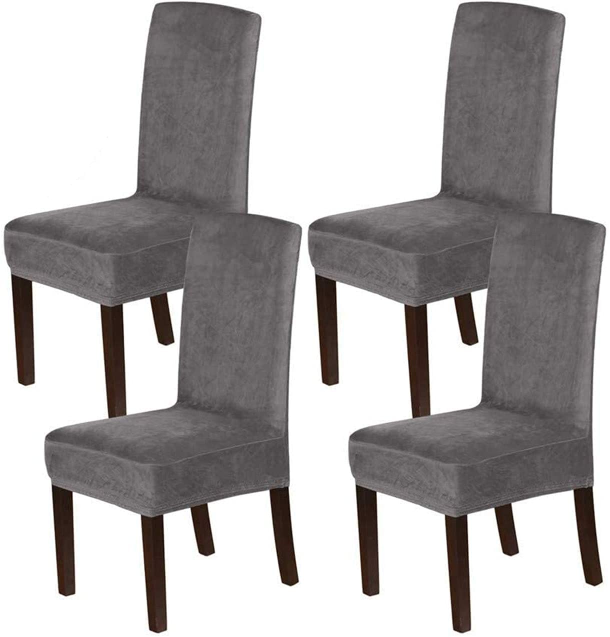 Velvet Dining Chair Covers Set of 4 - Stretch Slipcovers for Parson Chairs, Washable Velvet Fabric (Gray) - Perfect for Home & Restaurant Use